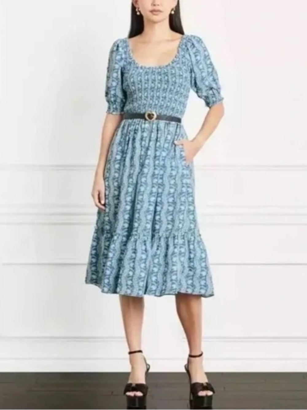 Hill House Nap Dress Blue Floral Smocked Maxi Dress - Women's - Picture 10 of 11